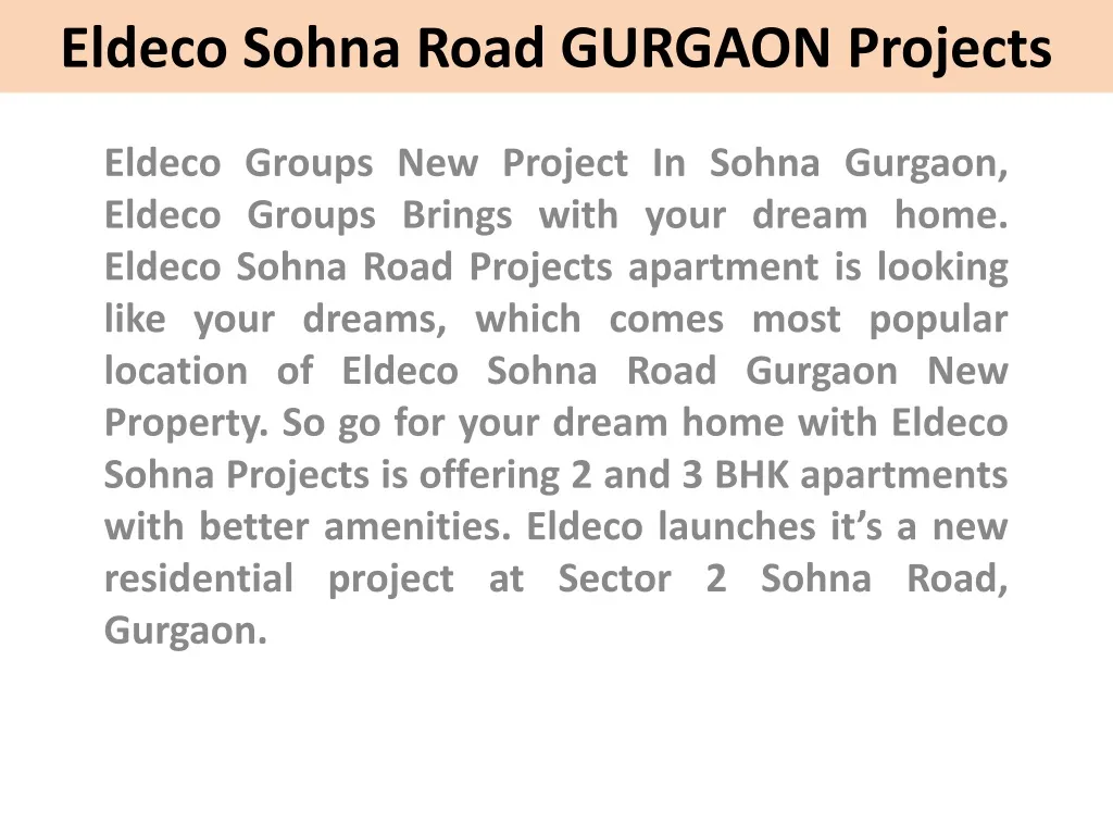 eldeco sohna road gurgaon projects