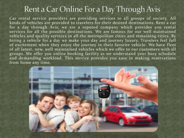 Rent a Car Online For a Day through Avis