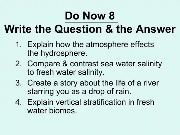 Do Now 8 Write the Question the Answer