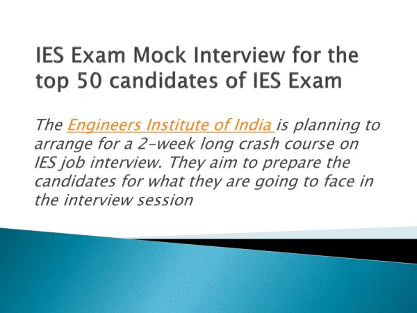 IES Exam Mock Interview for the top 50 candidates of IES Exa