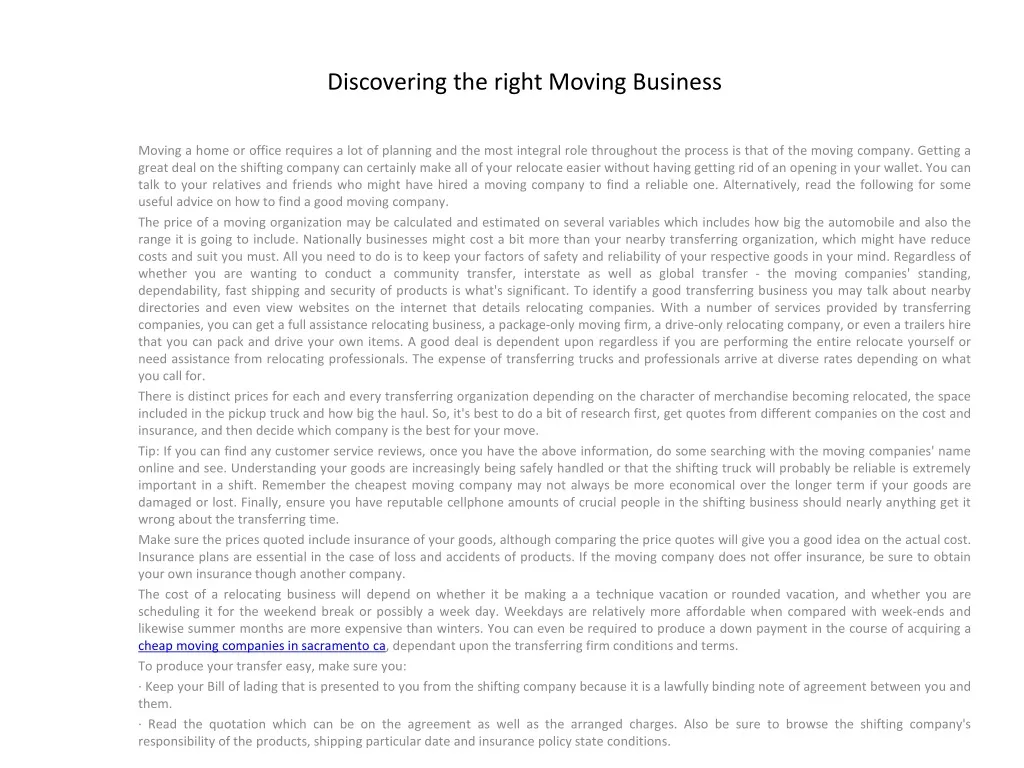 discovering the right moving business