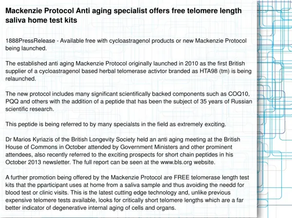 Mackenzie Protocol Anti aging specialist offers