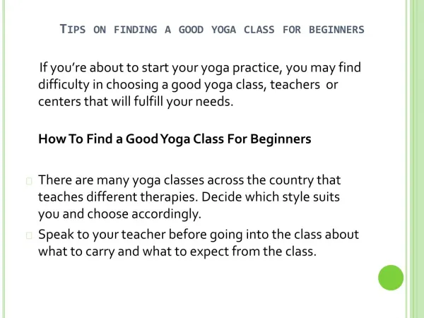 Tips On Finding Yoga Class For Beginners