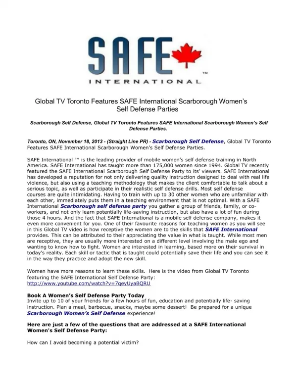 Global TV Toronto Features SAFE International Scarborough Wo