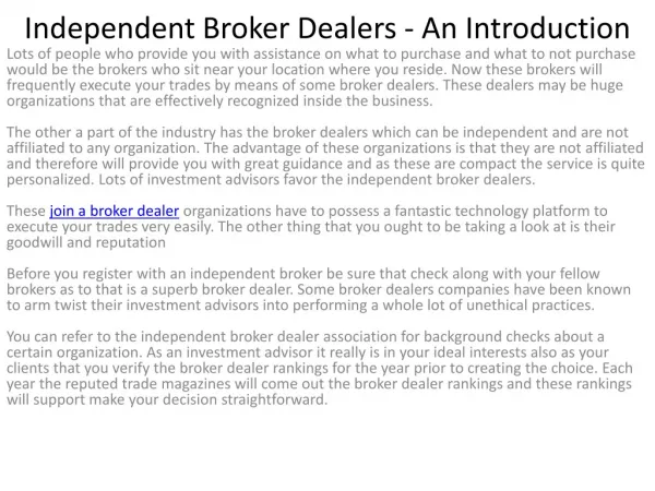 6Independent Broker Dealers - An Introduction