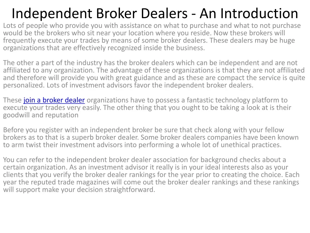 independent broker dealers an introduction