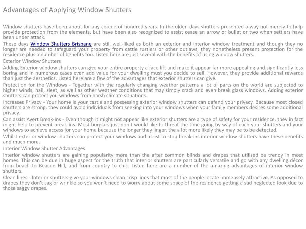 advantages of applying window shutters window