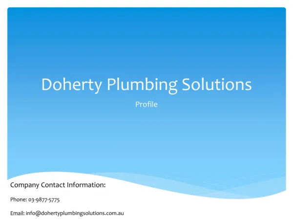 Doherty Plumbing Solutions Melbourne