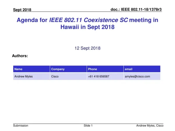 Agenda for IEEE 802.11 Coexistence SC meeting in Hawaii in Sept 2018