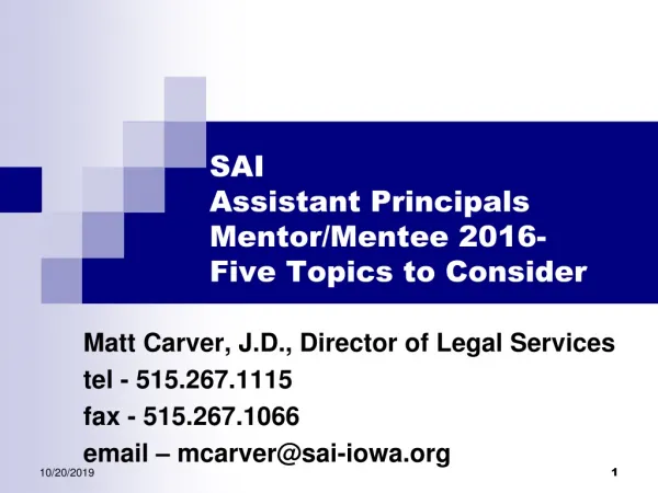 SAI Assistant Principals Mentor/Mentee 2016- Five Topics to Consider