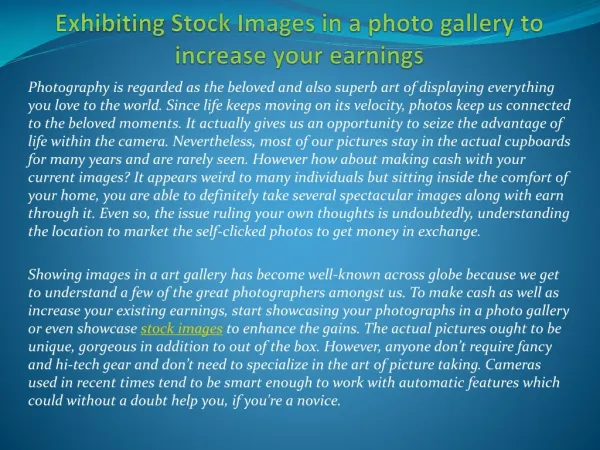 Exhibiting Stock Images in a photo gallery to increase your