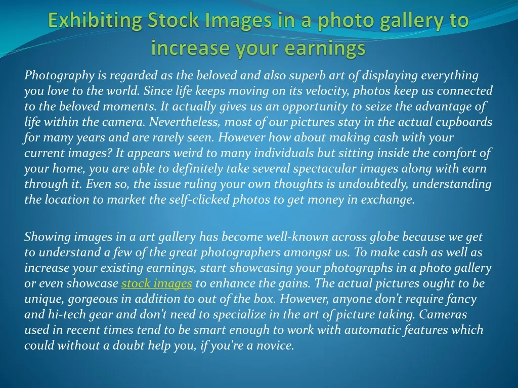 exhibiting stock images in a photo gallery to increase your earnings