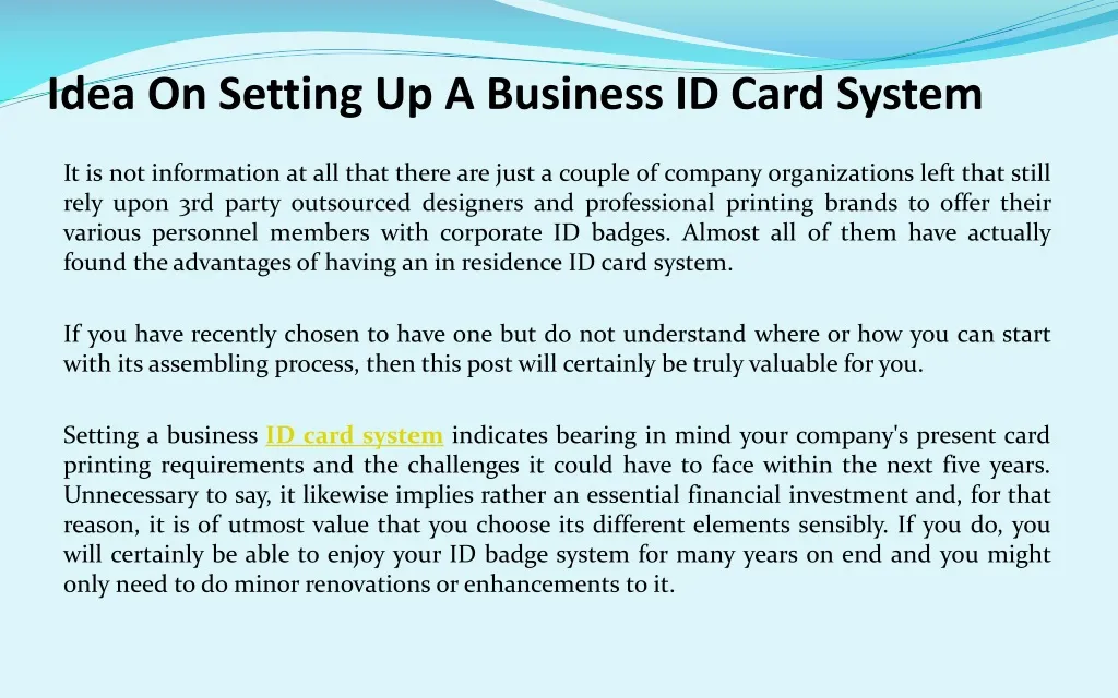 idea on setting up a business id card system