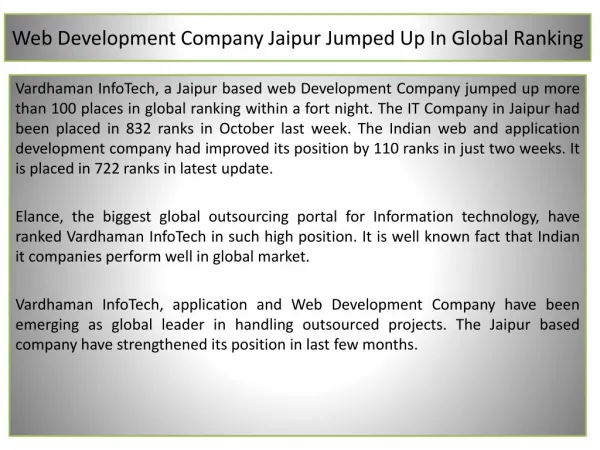 Web Development Company Jaipur Jumped Up In Global Ranking