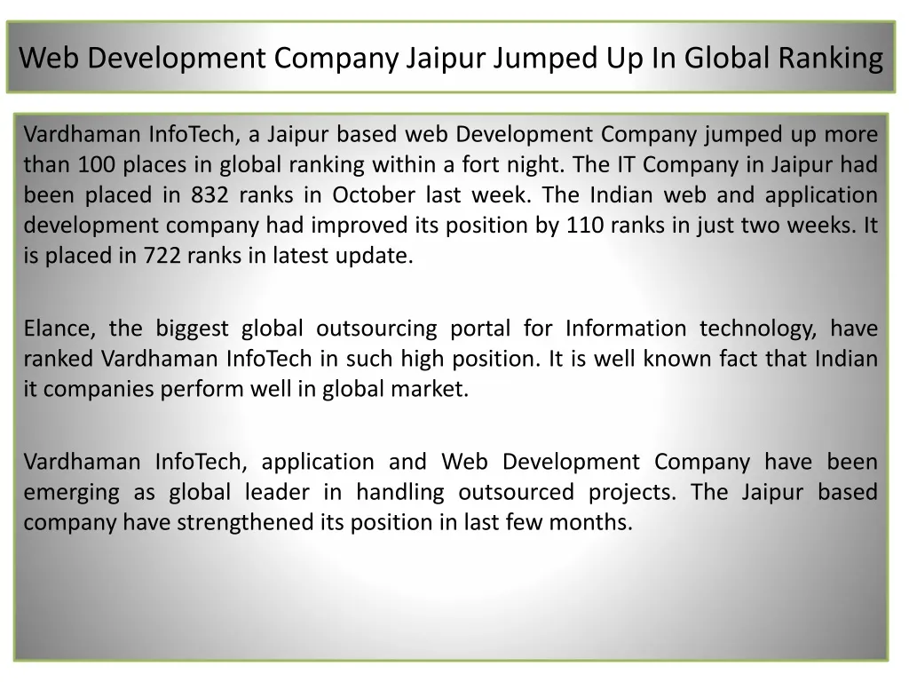 web development company jaipur jumped up in global ranking