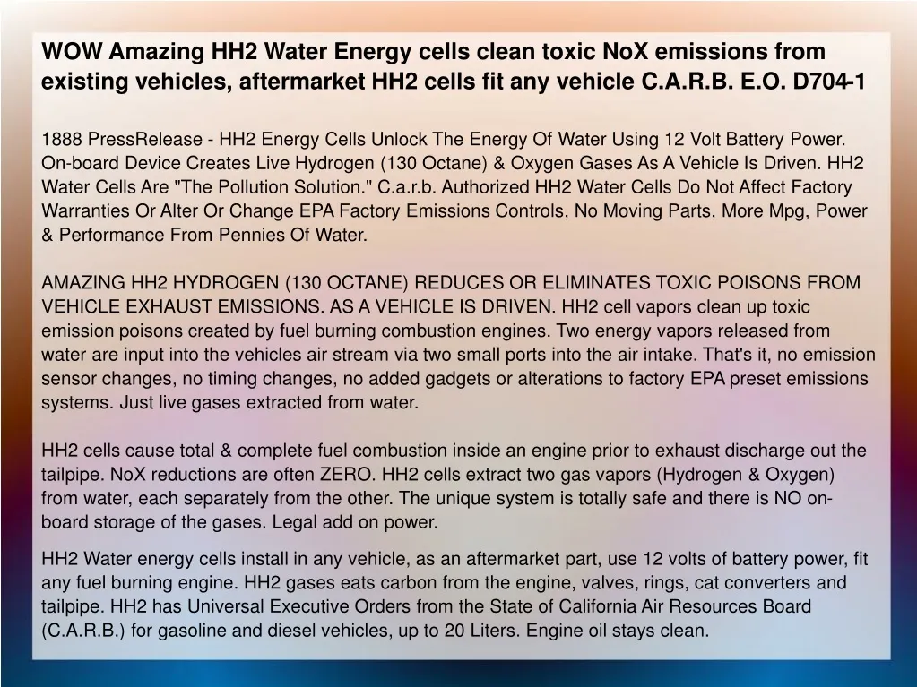 wow amazing hh2 water energy cells clean toxic