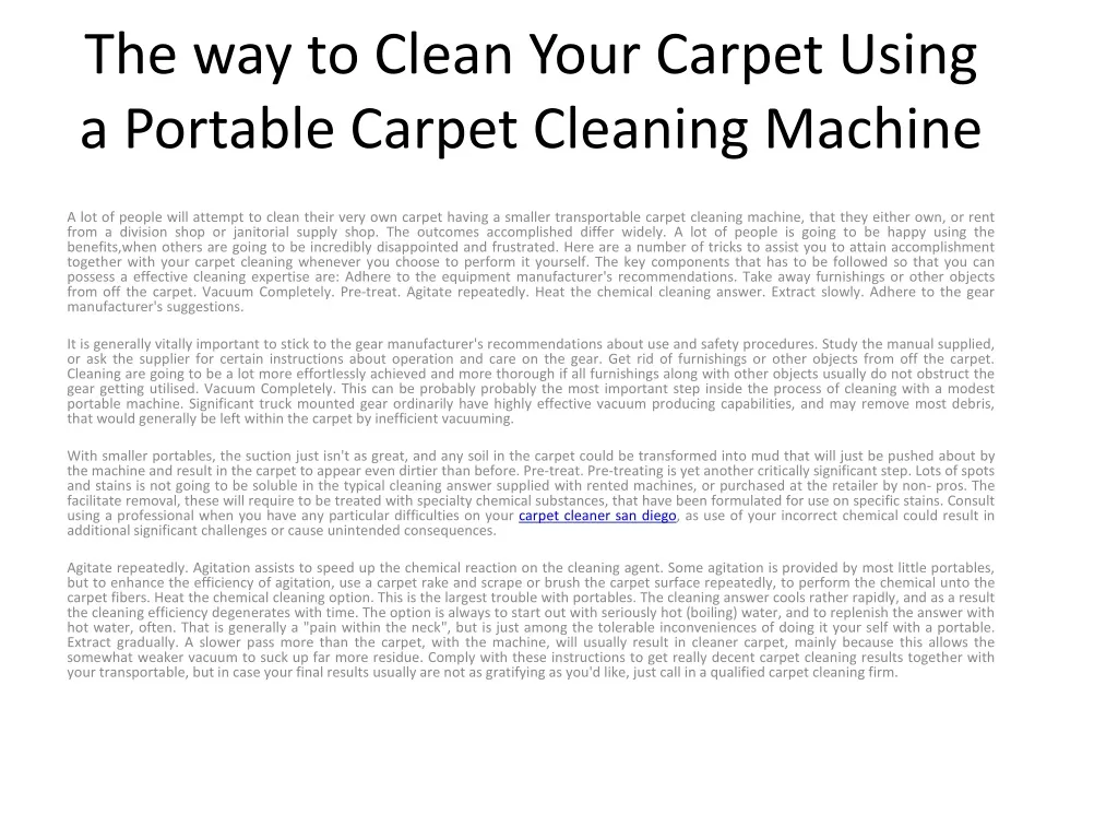 the way to clean your carpet using a portable carpet cleaning machine
