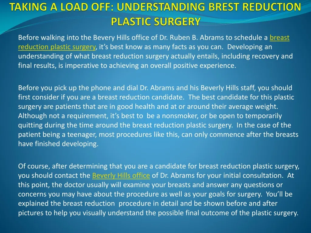 taking a load off understanding brest reduction plastic surgery