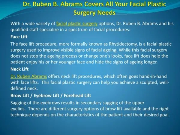 Ruben B. Abrams Covers All Your Facial Plastic Surgery Needs