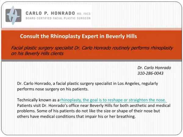 Consult the Rhinoplasty Expert in Beverly Hills