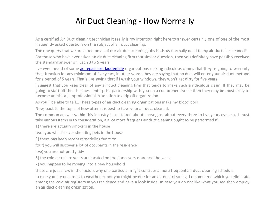 air duct cleaning how normally