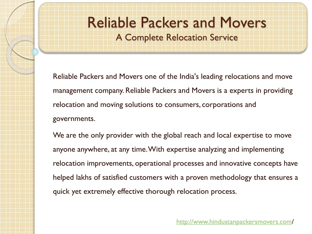 reliable packers and movers a complete relocation