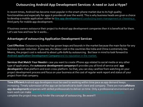 Outsourcing Android App Development Services