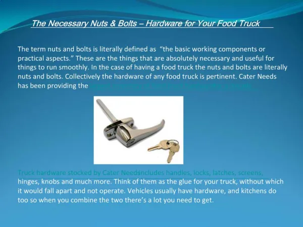 The Necessary Nuts & Bolts – Hardware for Your Food Truck