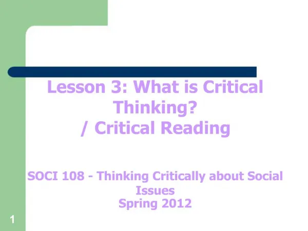 Lesson 3: What is Critical Thinking