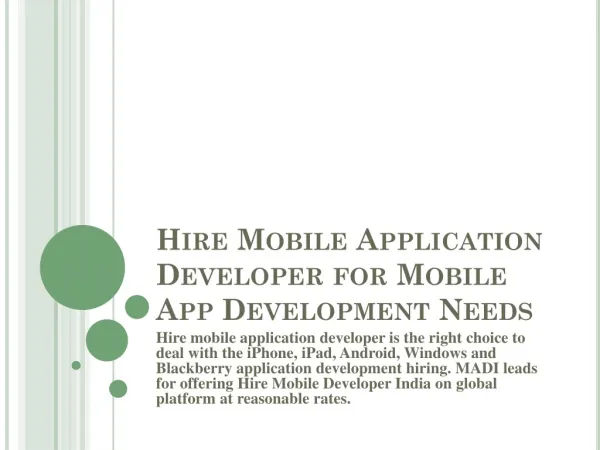 Mobile Application Developer India for Mobile App