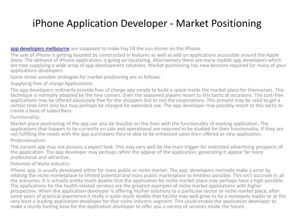 iphone application developer market positioning