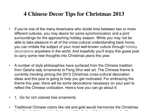 4 Chinese Decor Tips for Christmas 2013
