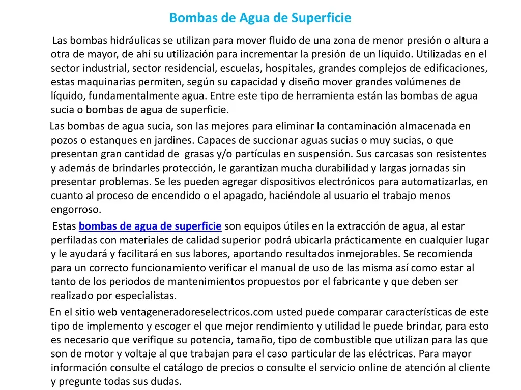 bombas de agua de superficie