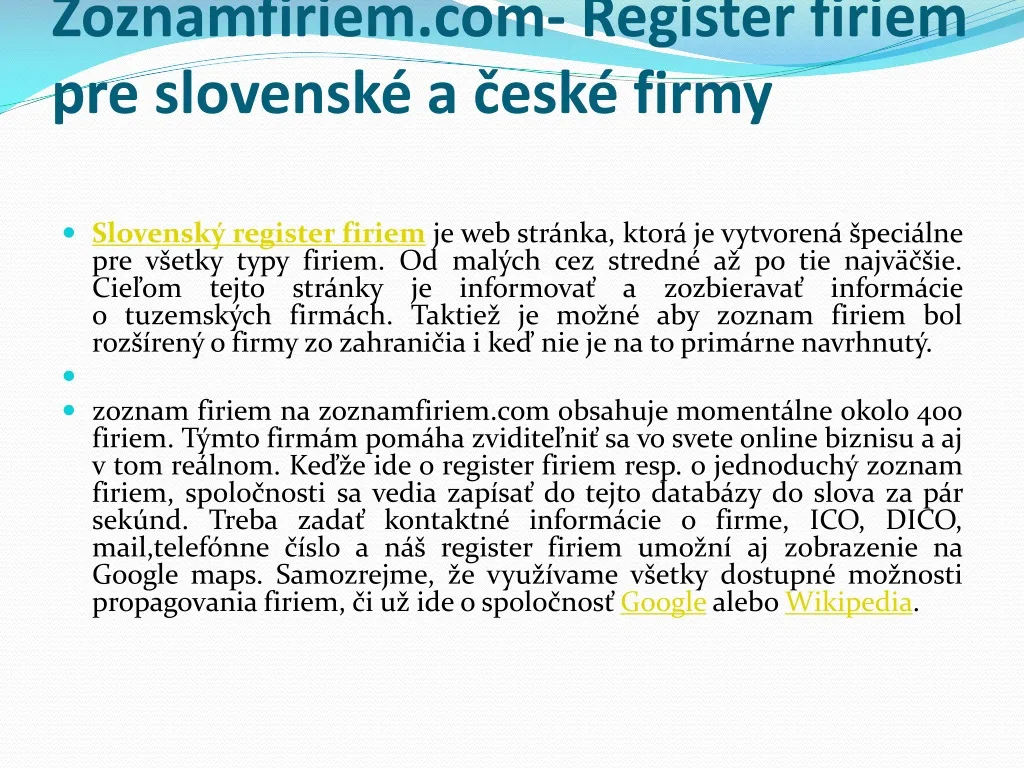 zoznamfiriem com register firiem pre slovensk a esk firmy