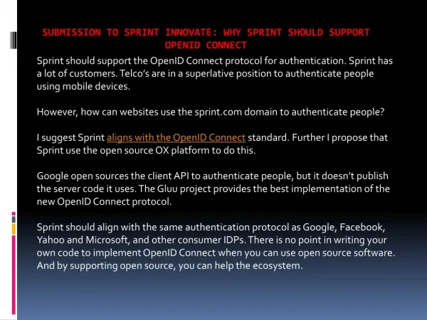 Submission to Sprint Innovate: Why Sprint should support Ope