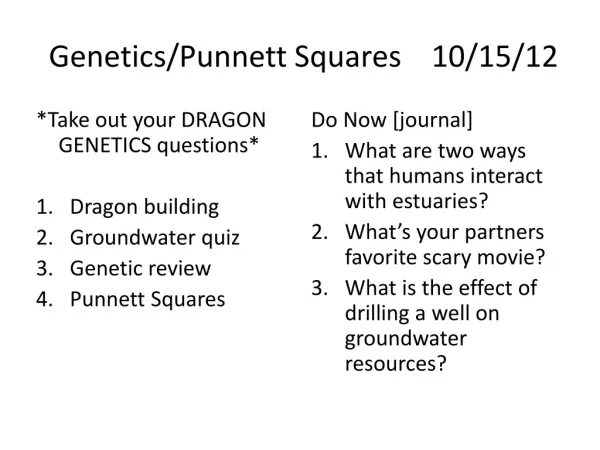 Genetics/ Punnett Squares	10/15/12