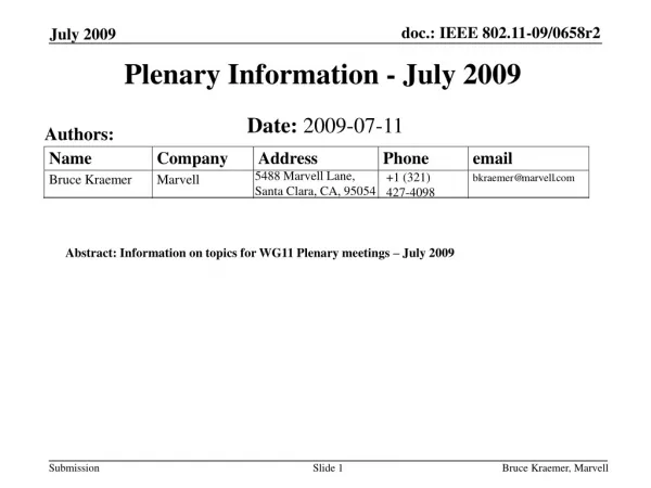 Plenary Information - July 2009