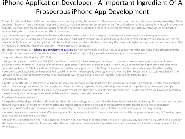 5iPhone Application Developer - A Important Ingredient Of