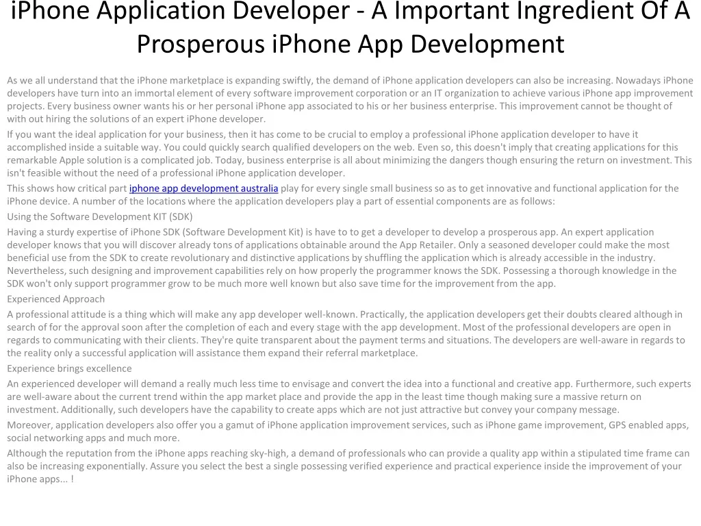 iphone application developer a important ingredient of a prosperous iphone app development