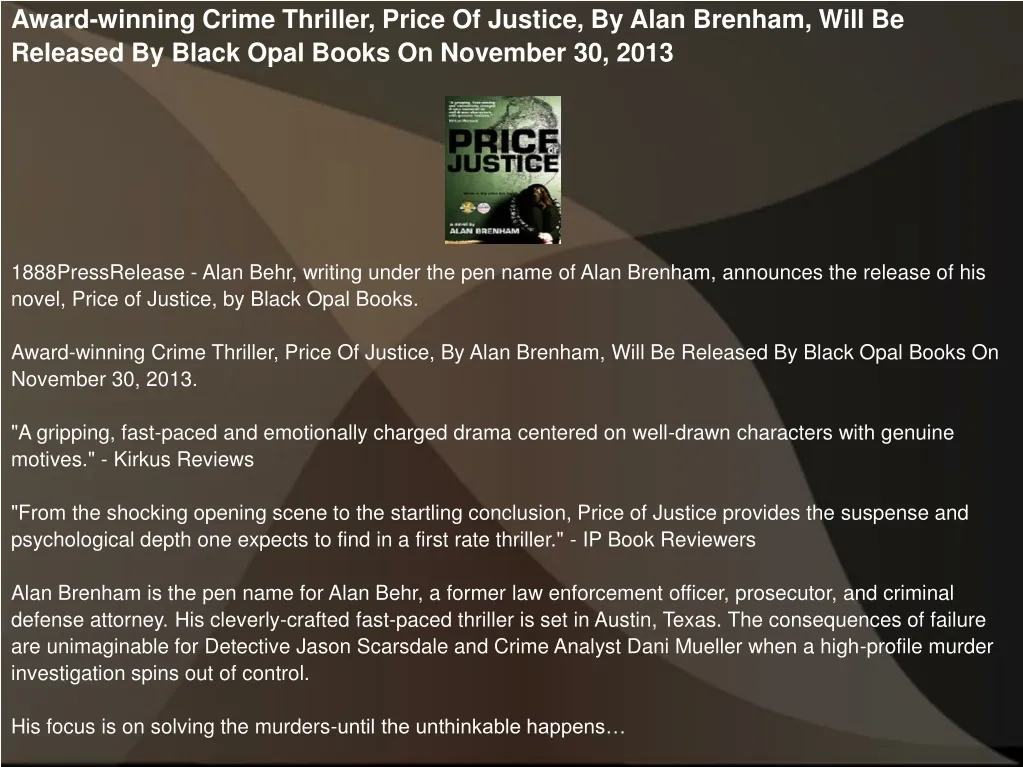 award winning crime thriller price of justice