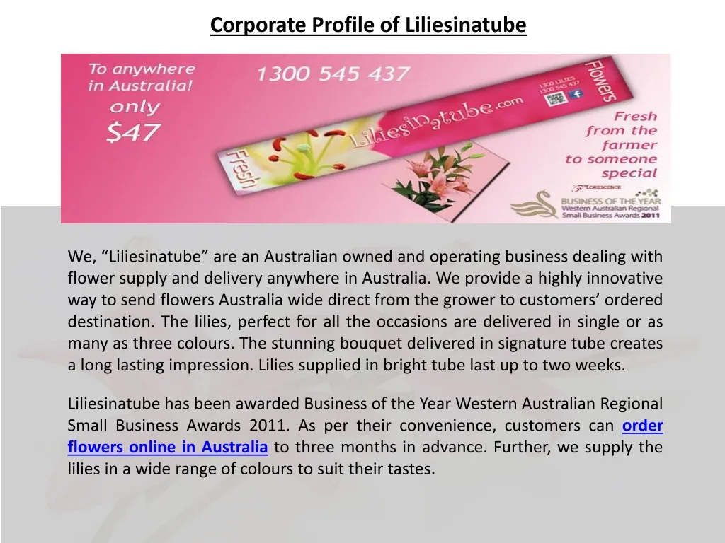 corporate profile of liliesinatube