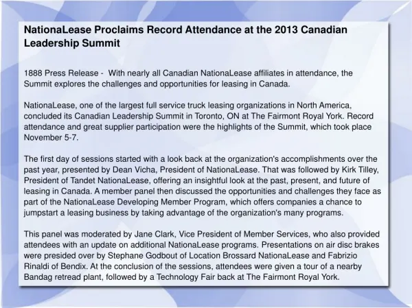 NationaLease Proclaims Record Attendance at the 2013