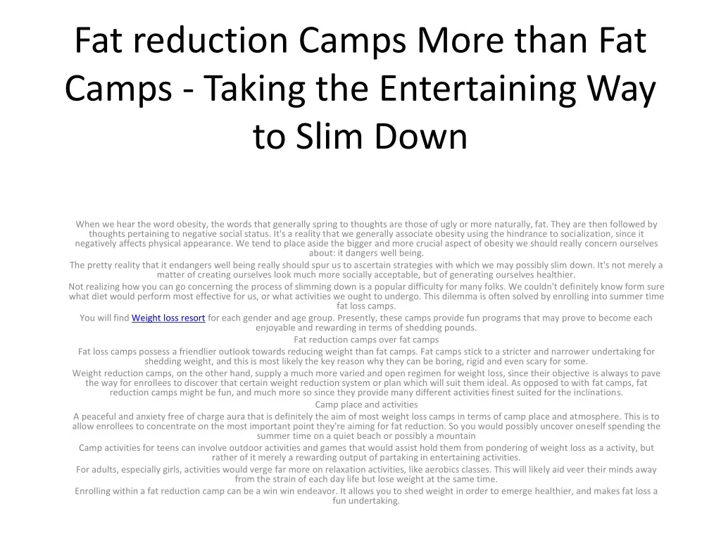 fat reduction camps more than fat camps taking the entertaining way to slim down