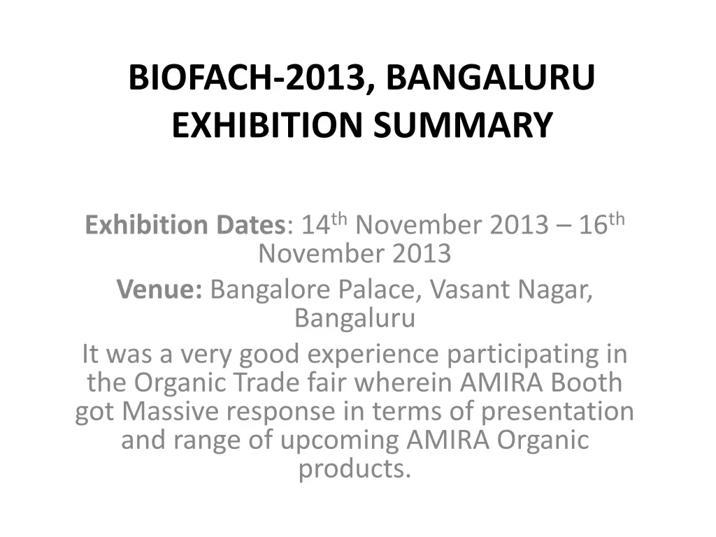 biofach 2013 bangaluru exhibition summary