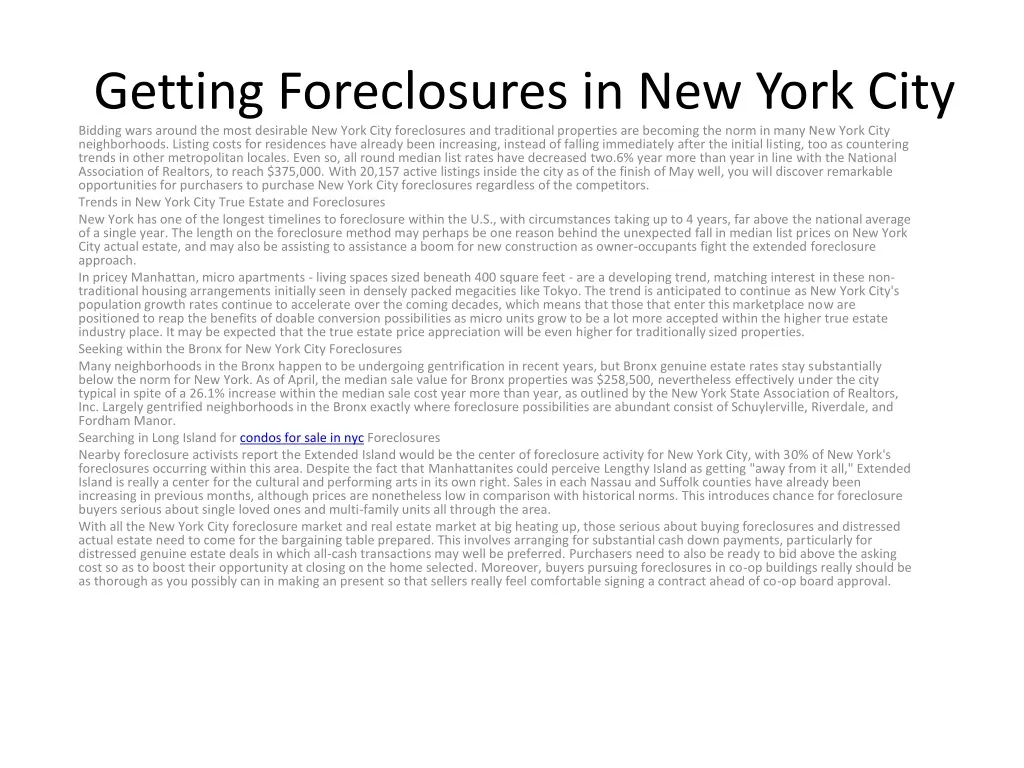 getting foreclosures in new york city