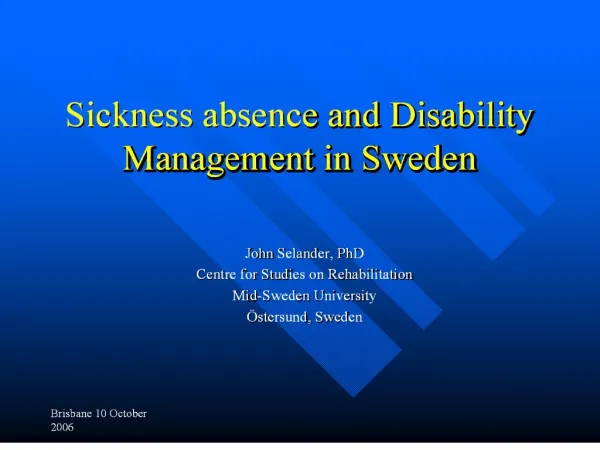 sickness absence and disability management in sweden
