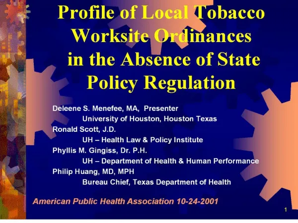 profile of local tobacco worksite ordinances in the absence of state policy regulation