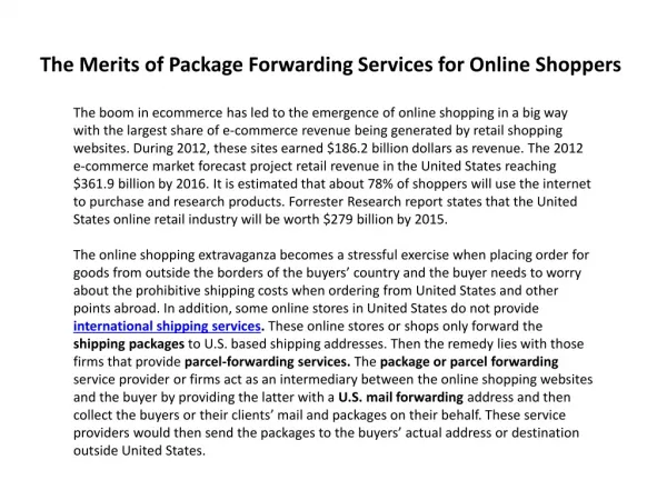 The merits of package forwarding services for online shopper