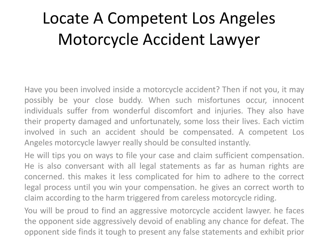 locate a competent los angeles motorcycle accident lawyer