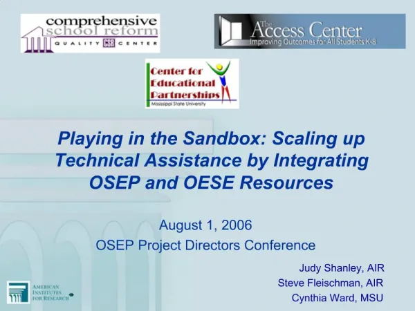 Playing in the Sandbox: Scaling up Technical Assistance by Integrating OSEP and OESE Resources